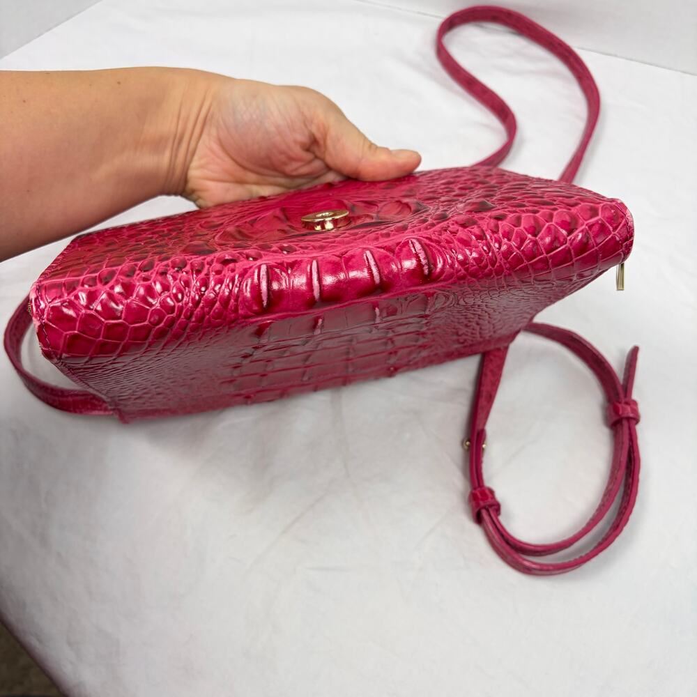 Brahmin Phlox Pink Minuette crocodile crossbody purse mild wear. flap zip pocket - Picture 7 of 11